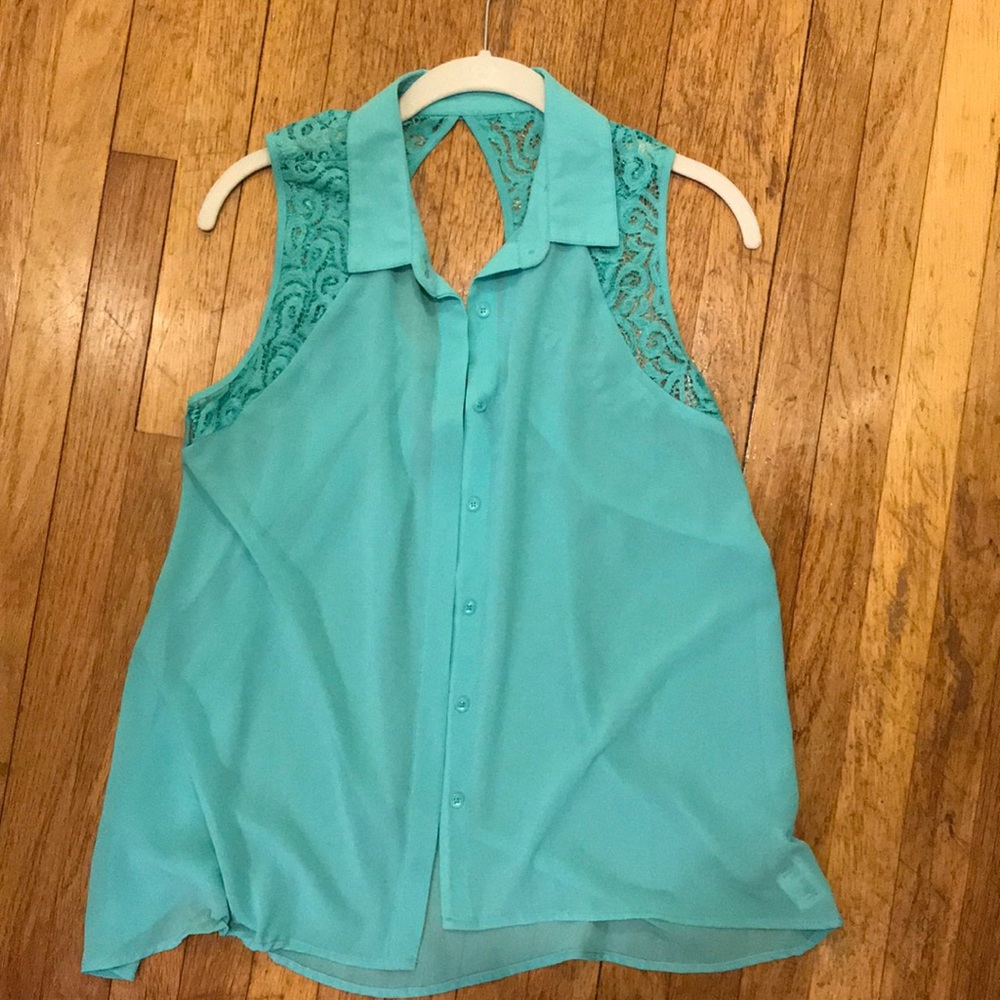 Lace teal tank top